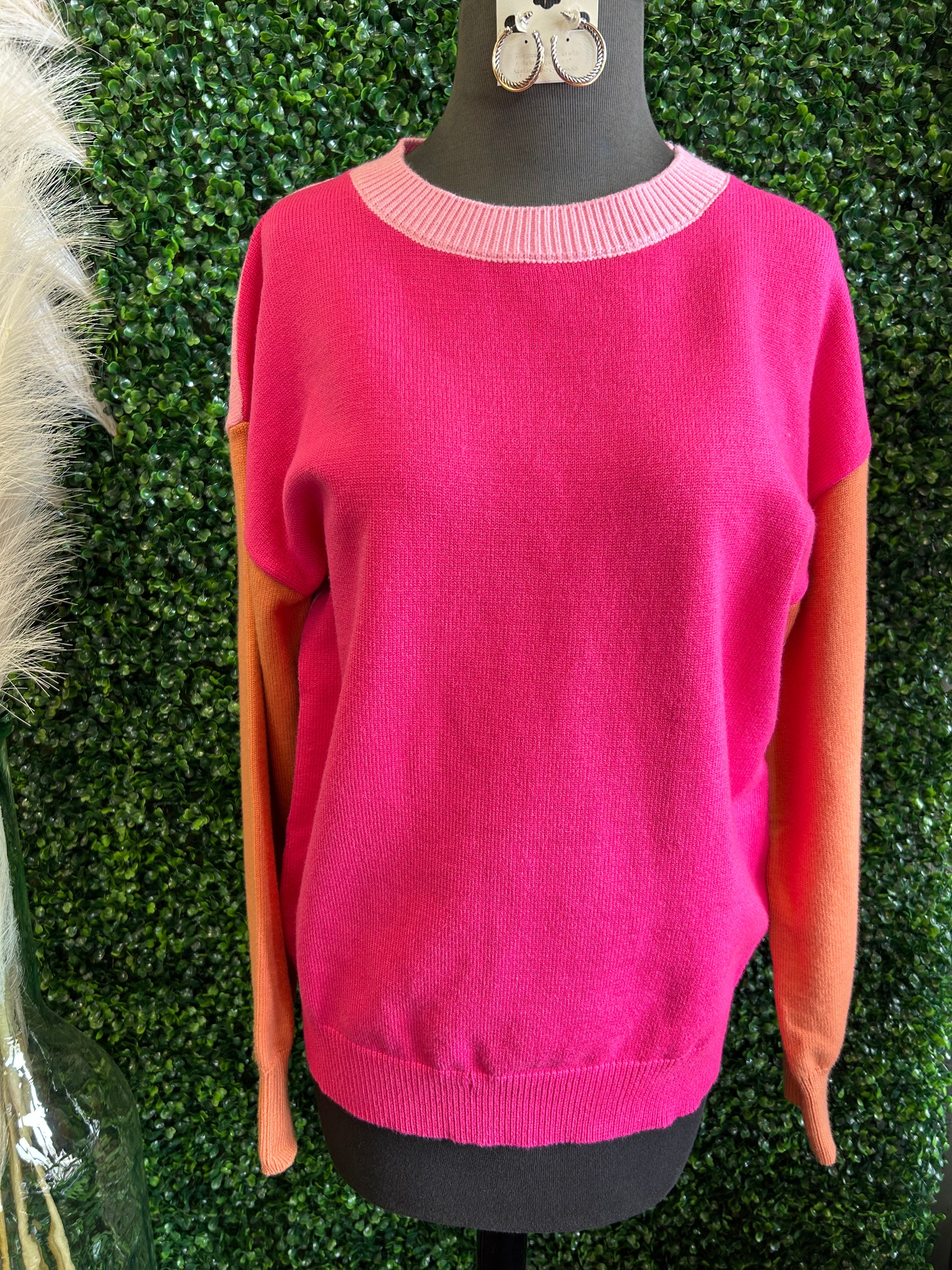 Color Block  Round Neck Loose Sweater