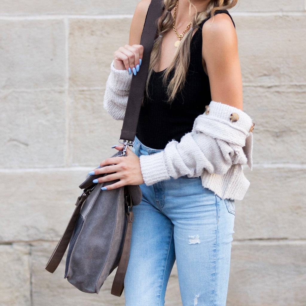 Colorblock Messenger Bag: Gray/Tan/Black