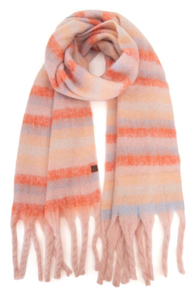 C.C Horizontal Multi Color Stripe Woven Scarf: Beige