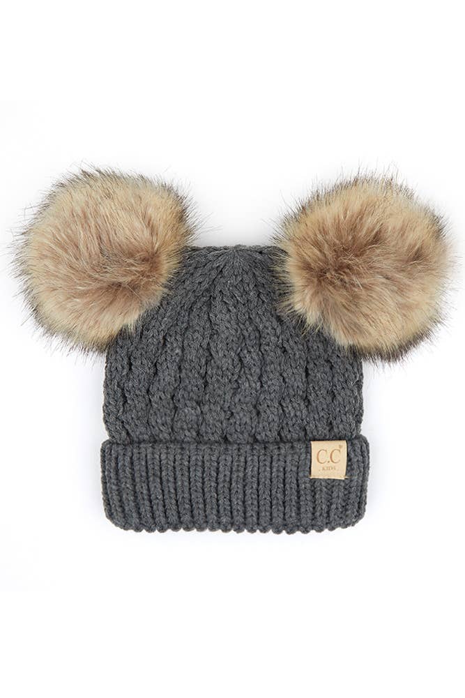 CC Kids Double Pom Pom All Over Cable Beanie: Pale Pink