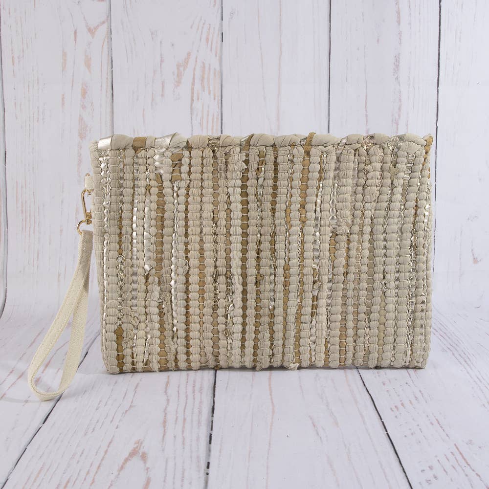 Woven Metallic Stripe Wristlet Clutch Bag: BR