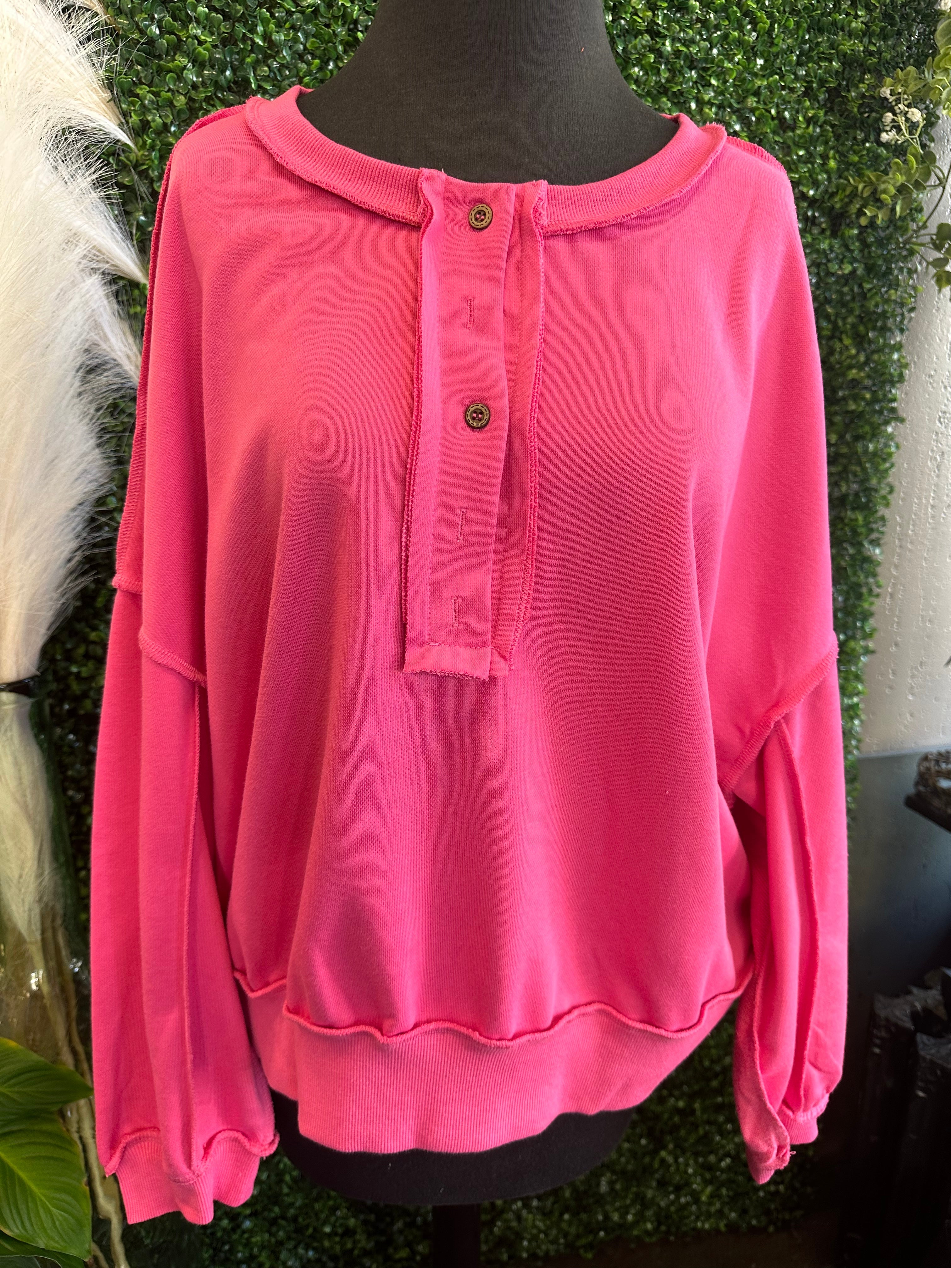 Button Crew Neck Sweatshirt