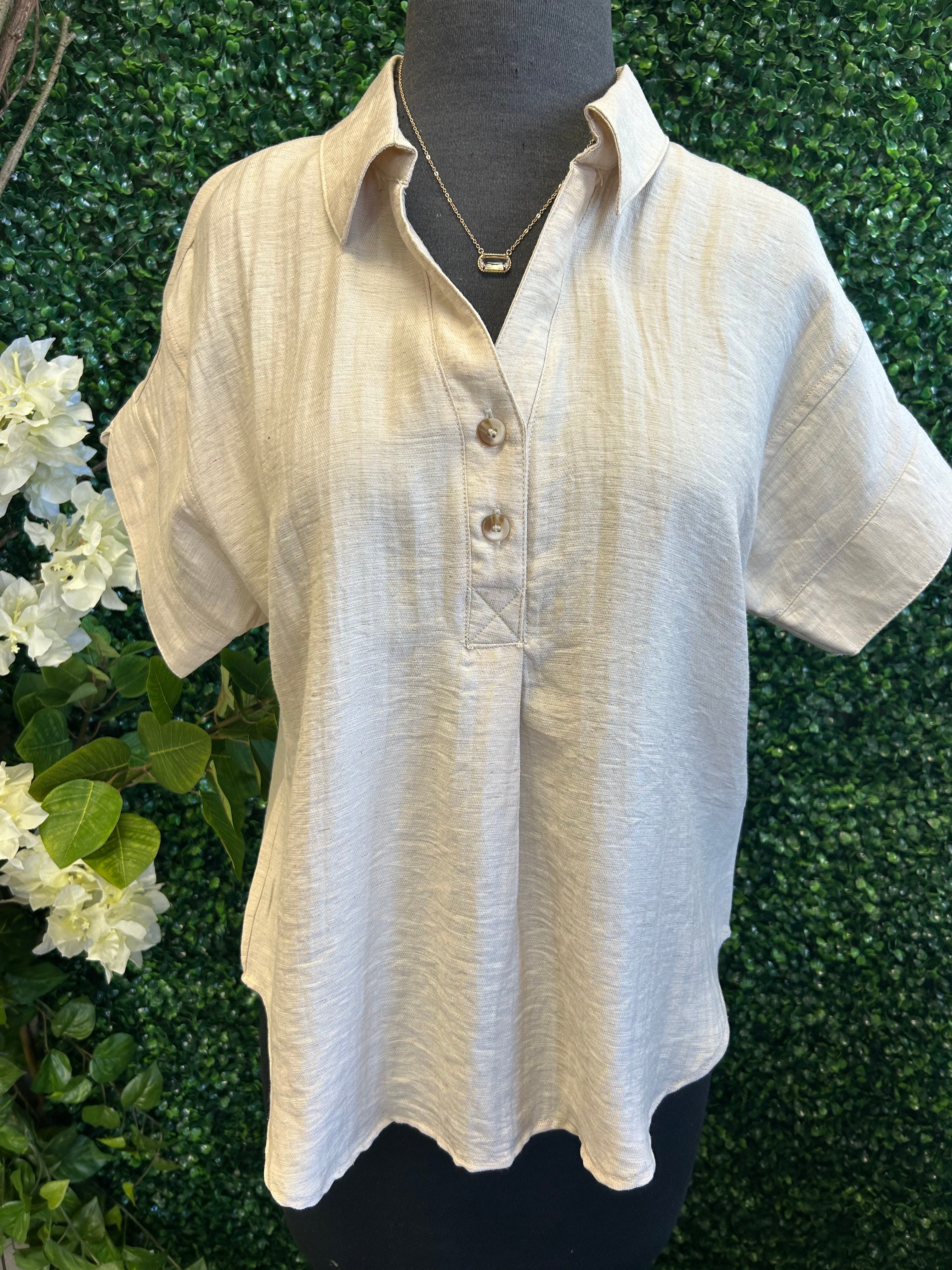 Collared Half Button Short Sleeve Shirt