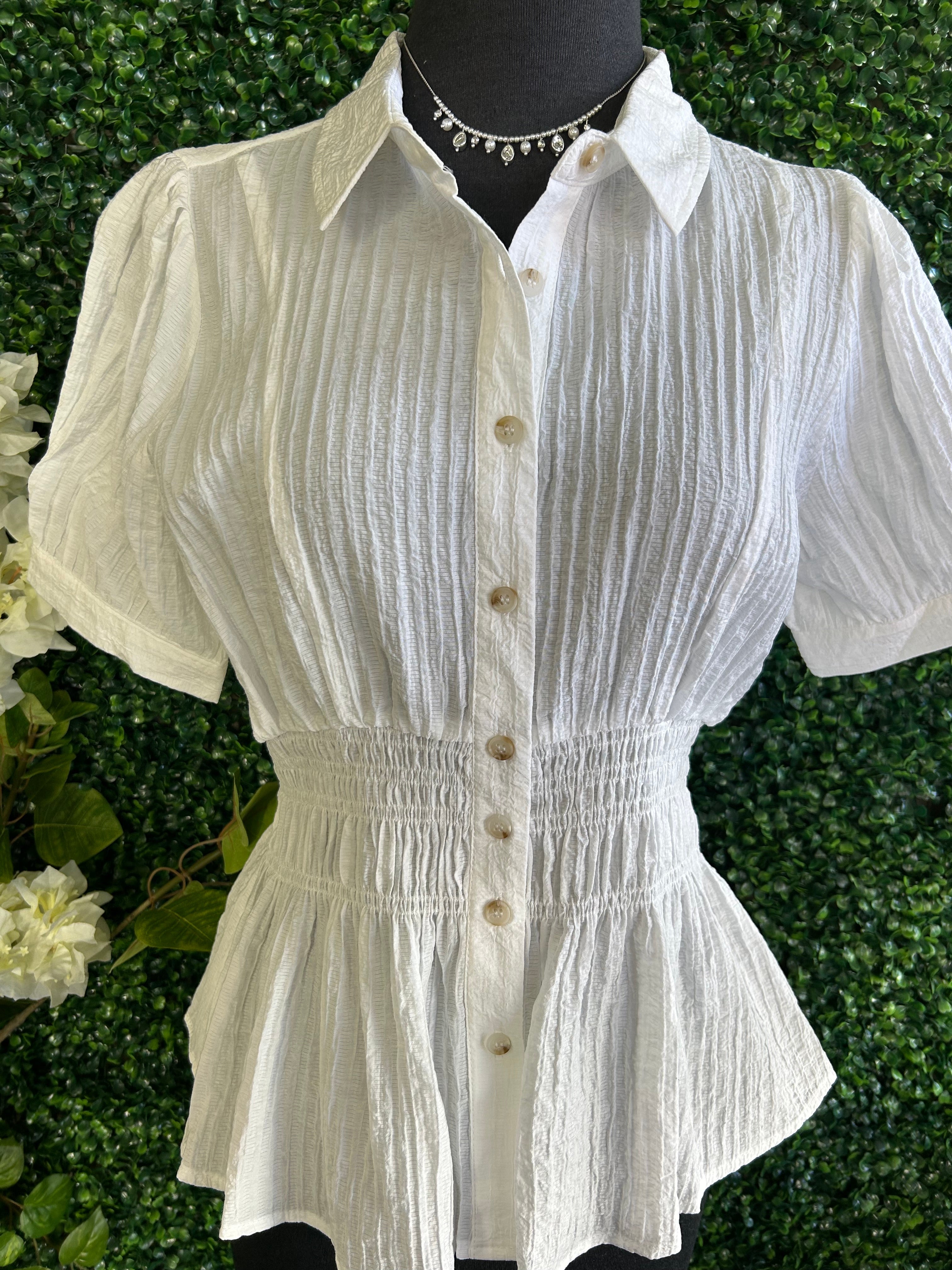Cinched Waist Collared Blouse