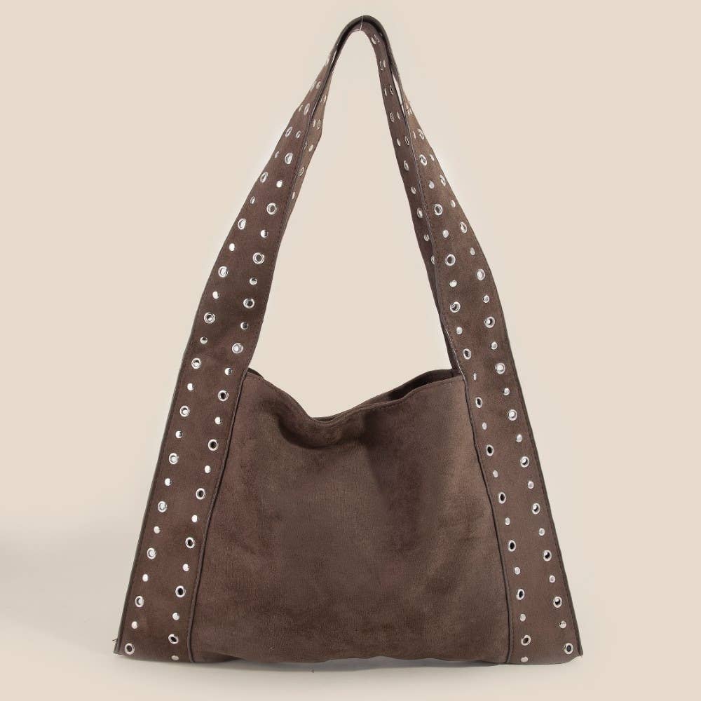 Grommet Strap Suede Shoulder Bag: SLBR