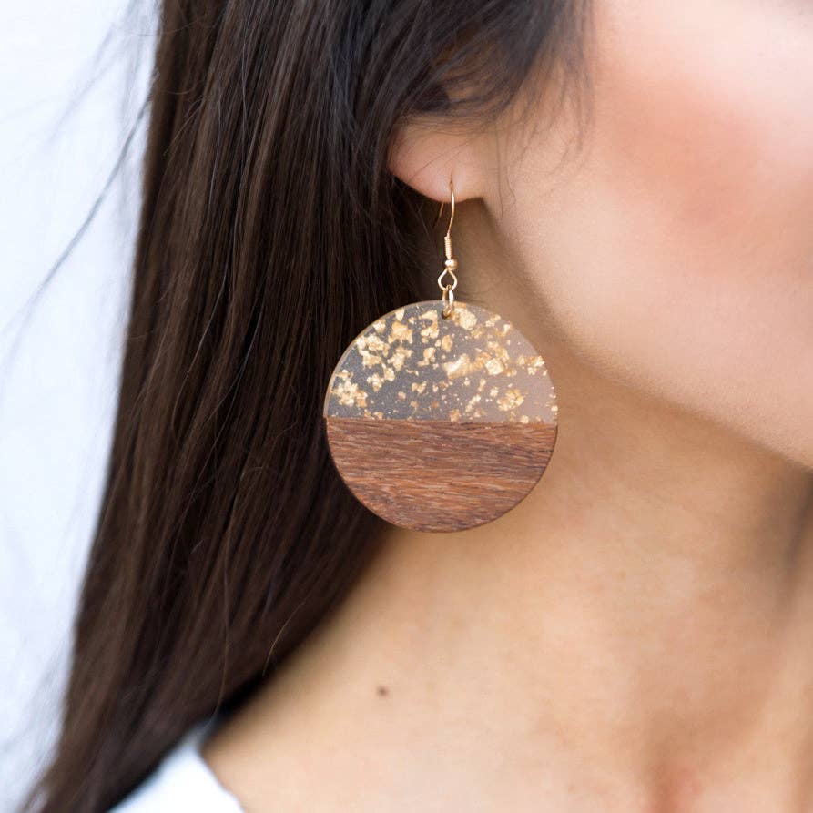 Gold Fleck Resin Wood Earrings: Bar