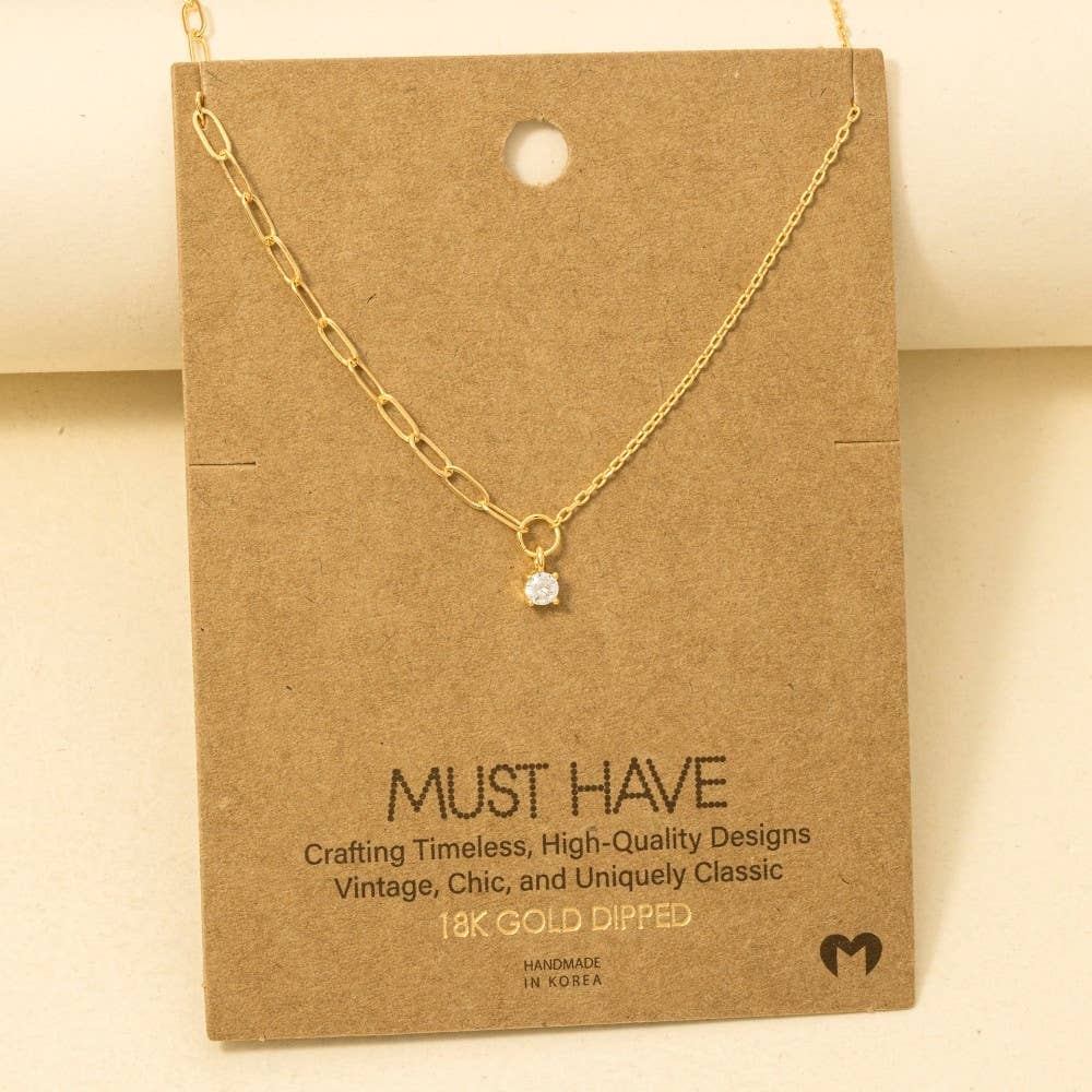 Chain Link Rhinestone Stud Charm Necklace: S