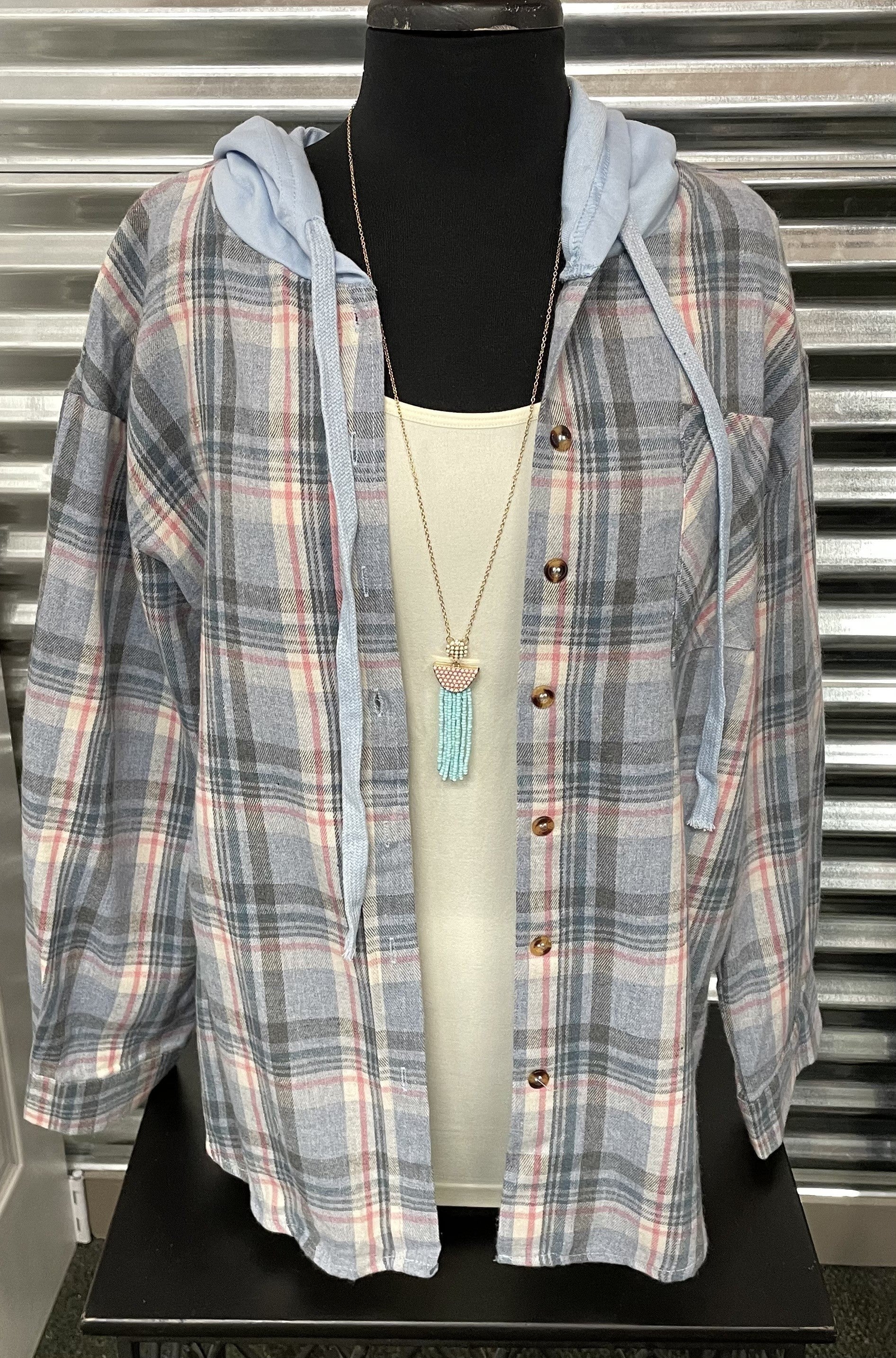 Plaid Button Up w/ Hoodie