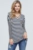 black striped knit-neck  top w/ criss cross neck