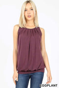 eggplant pleated waistband top