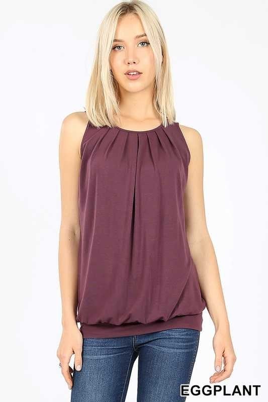 eggplant pleated waistband top