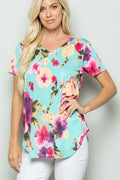 mint floral v neck top