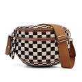 Kaylee Mixed Media Double Zip Crossbody Sling Bag: Cognac