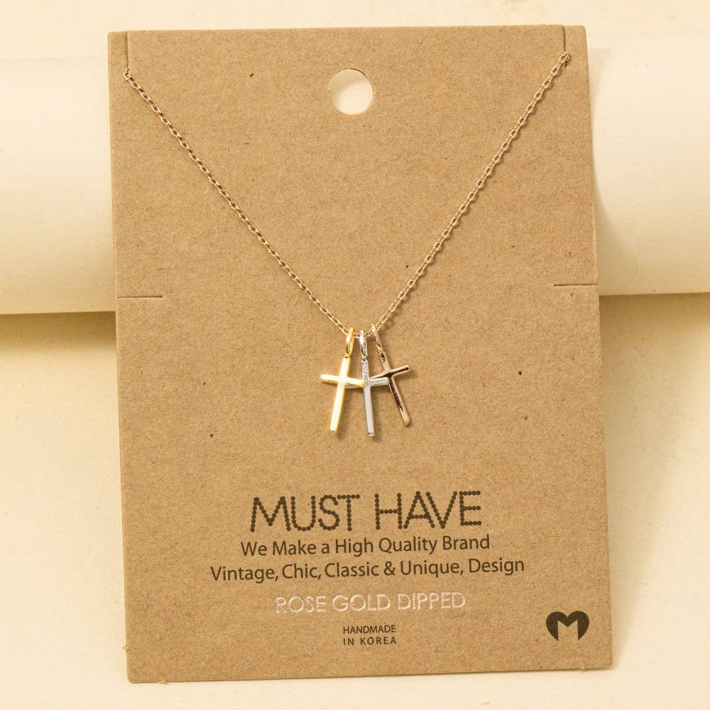 Triple Cross Pendant Necklace: G