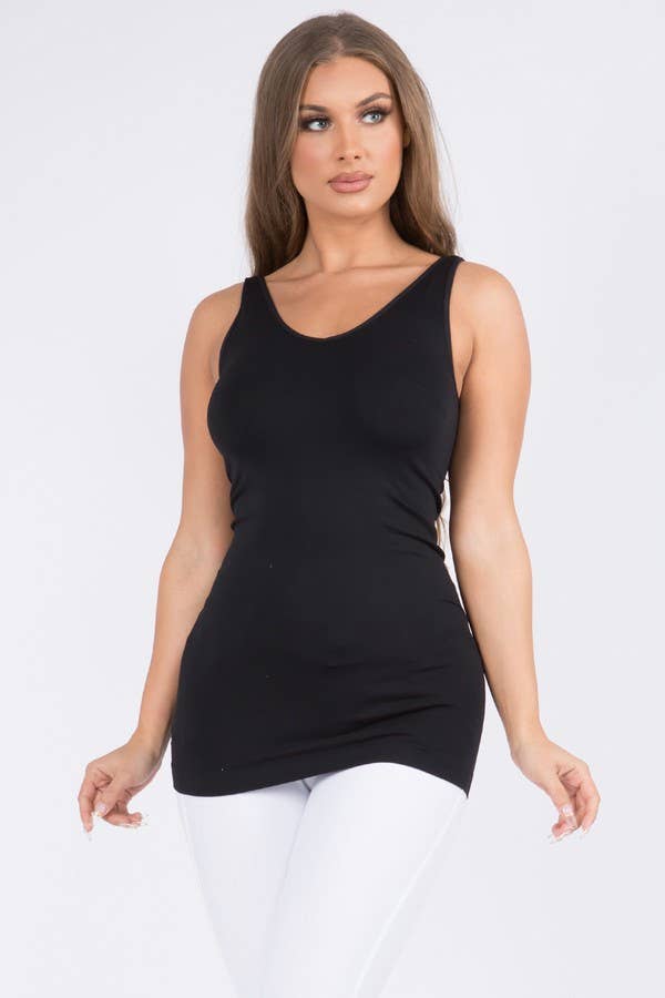 Reversible V or U Neckline Seamless Tank: Black / OS