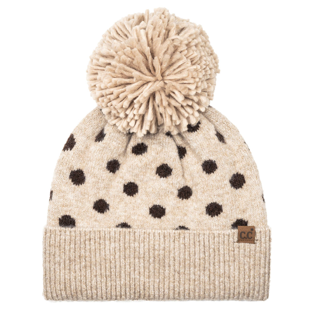 C.C Polka Dot Pattern Pom Beanie Winter Hat: Black