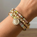 Three Strand Semi Stone Tube Bead Coin Bracelet: WGMT