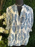 Denim Print V-neck Blouse