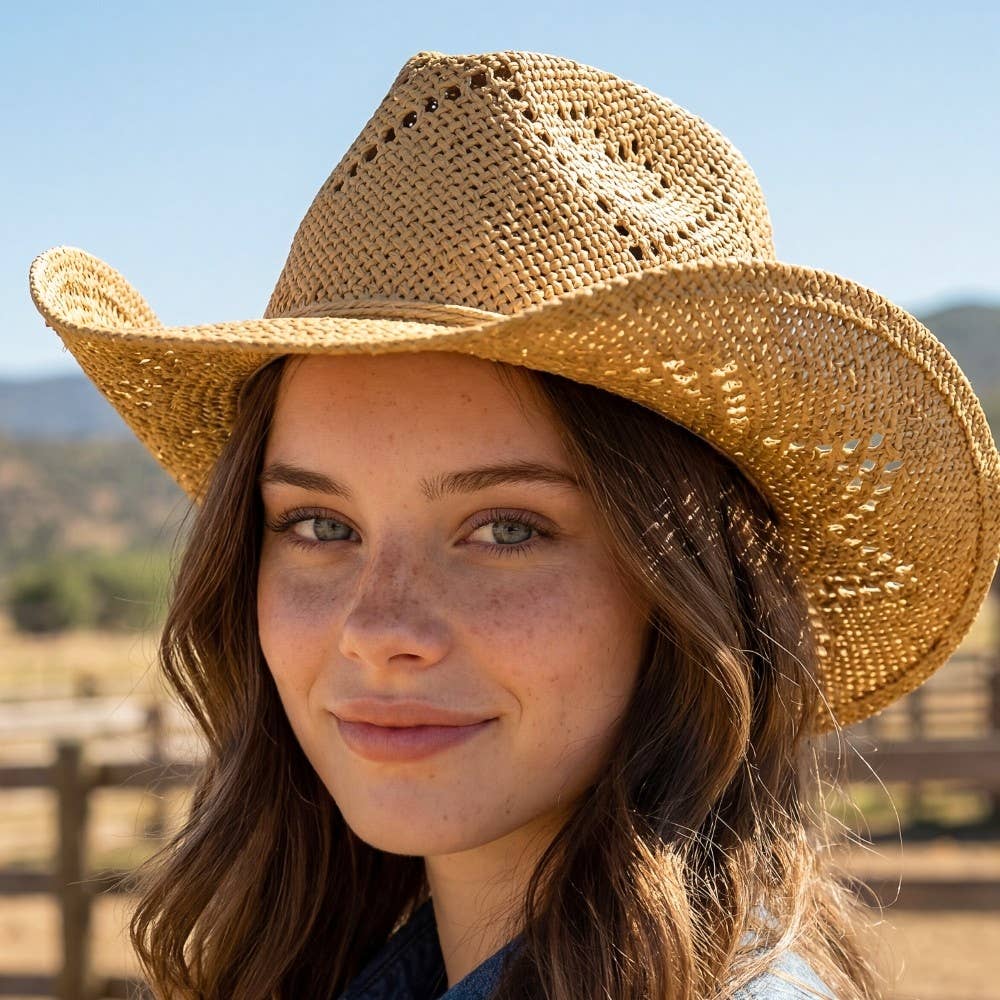 Thin Rope Strap Straw Cowboy Hat: KA
