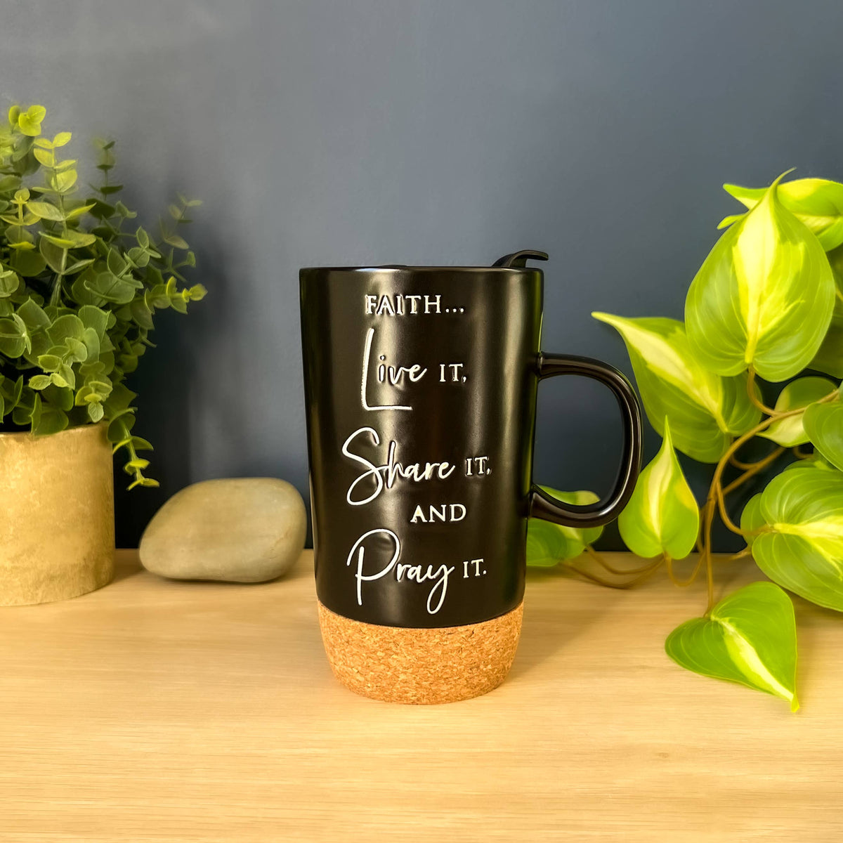 Ceramic Cork Bottom Travel Mugs: Whatever God Brings
