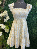 Floral Trellis Pattern Smocked Mini Dress