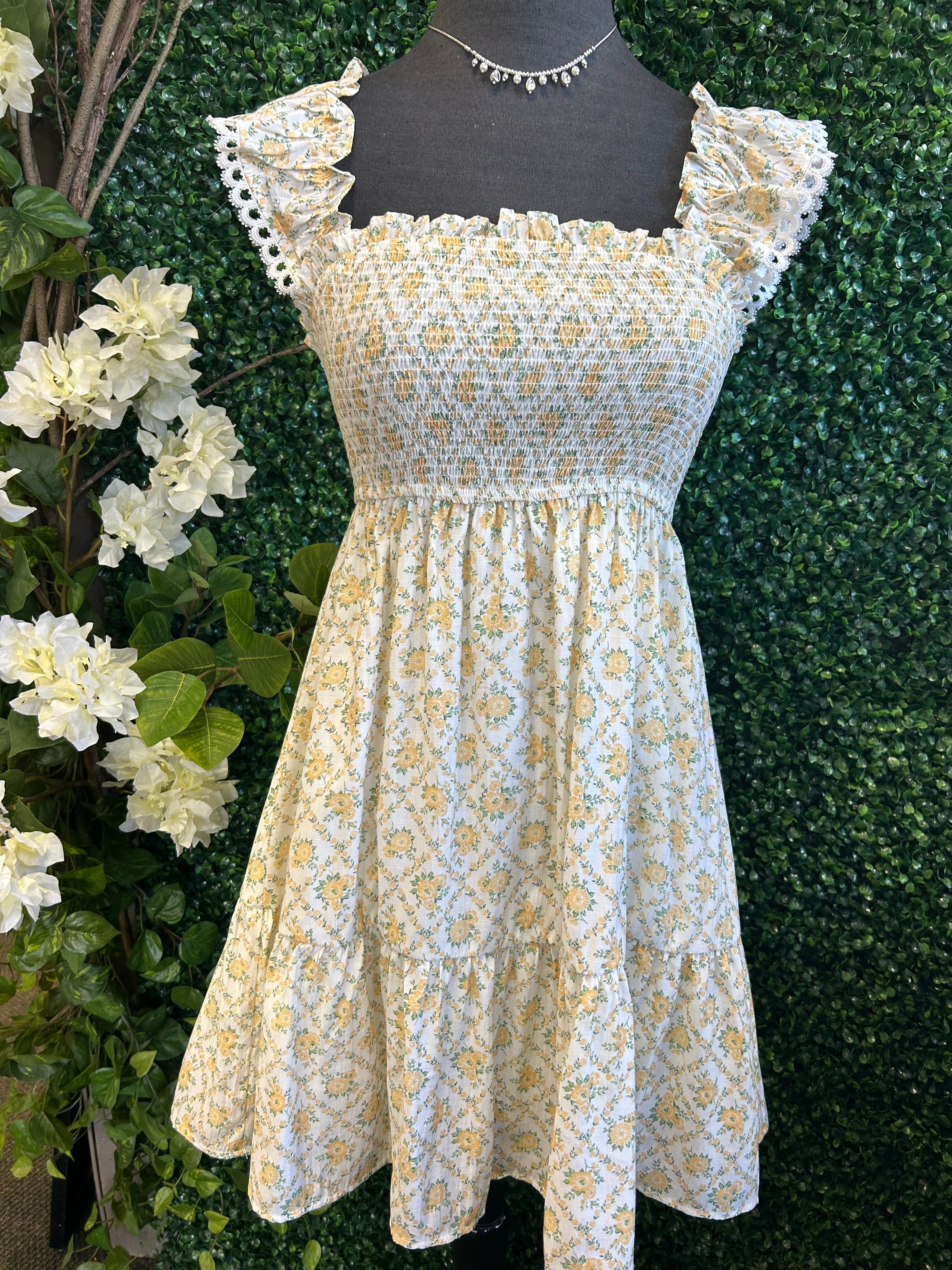Floral Trellis Pattern Smocked Mini Dress