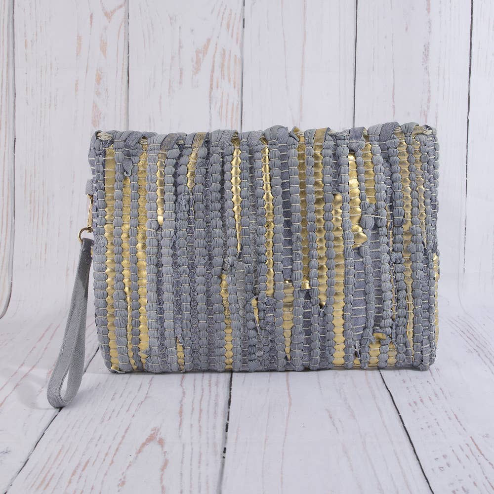 Woven Metallic Stripe Wristlet Clutch Bag: BR