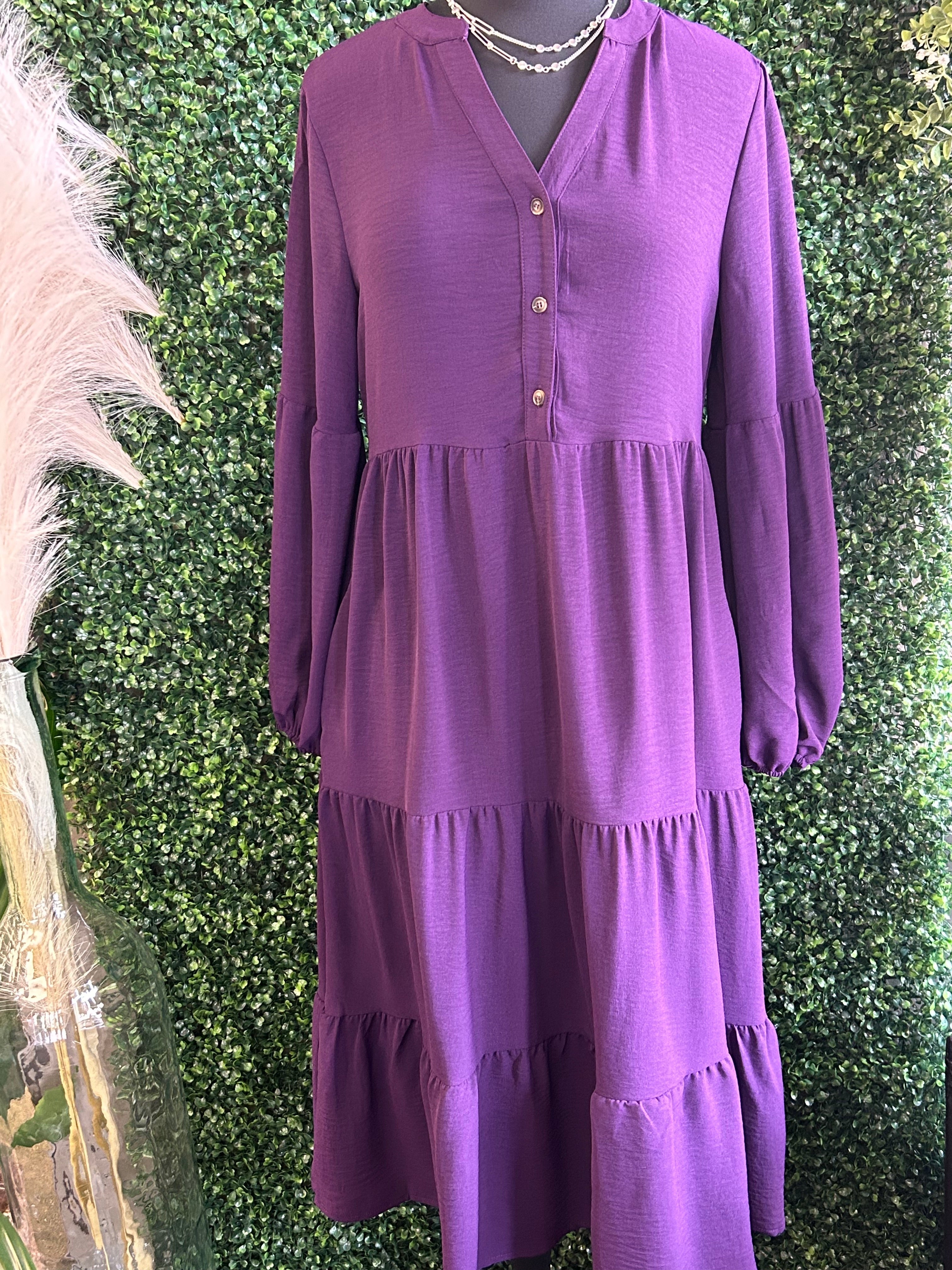 Tiered V Neck Long Sleeve Ruched Dress