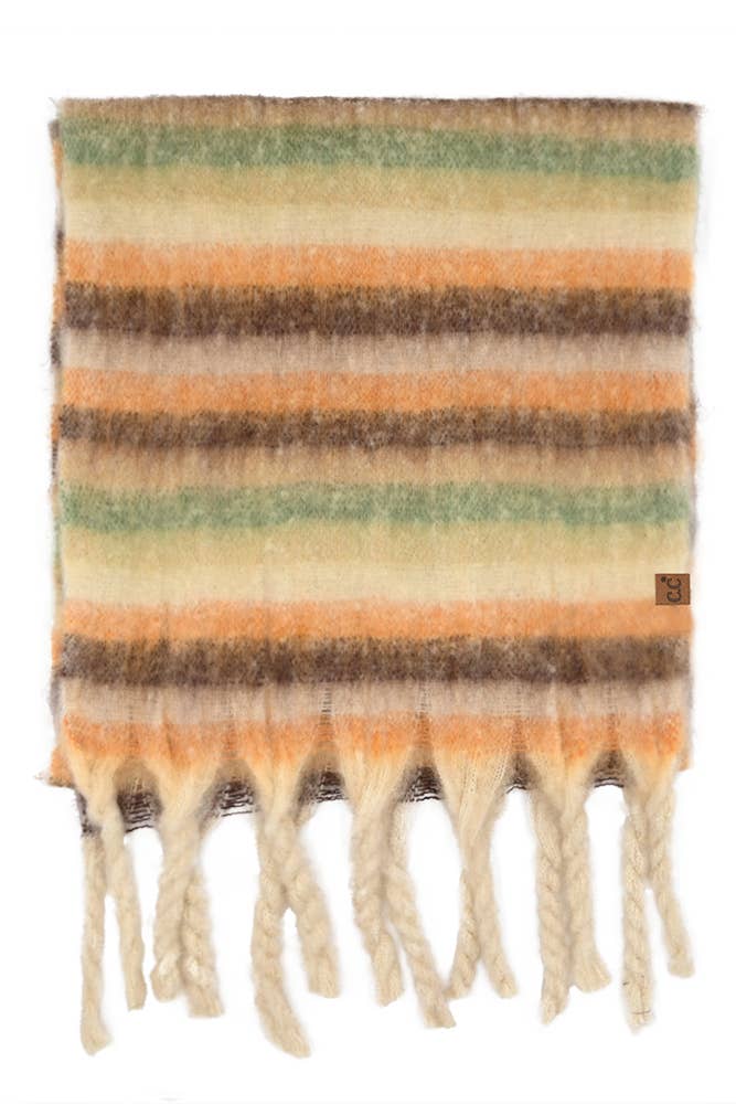 C.C Horizontal Multi Color Stripe Woven Scarf: Beige