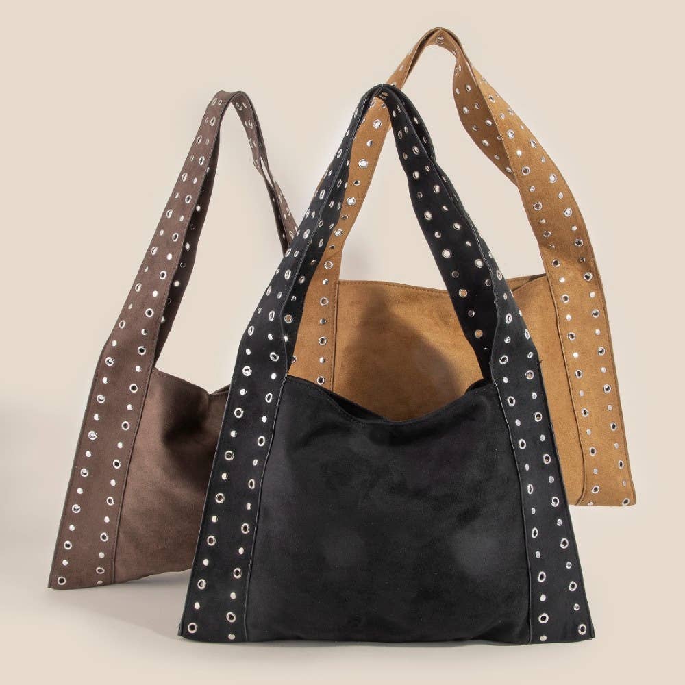 Grommet Strap Suede Shoulder Bag: SLBR