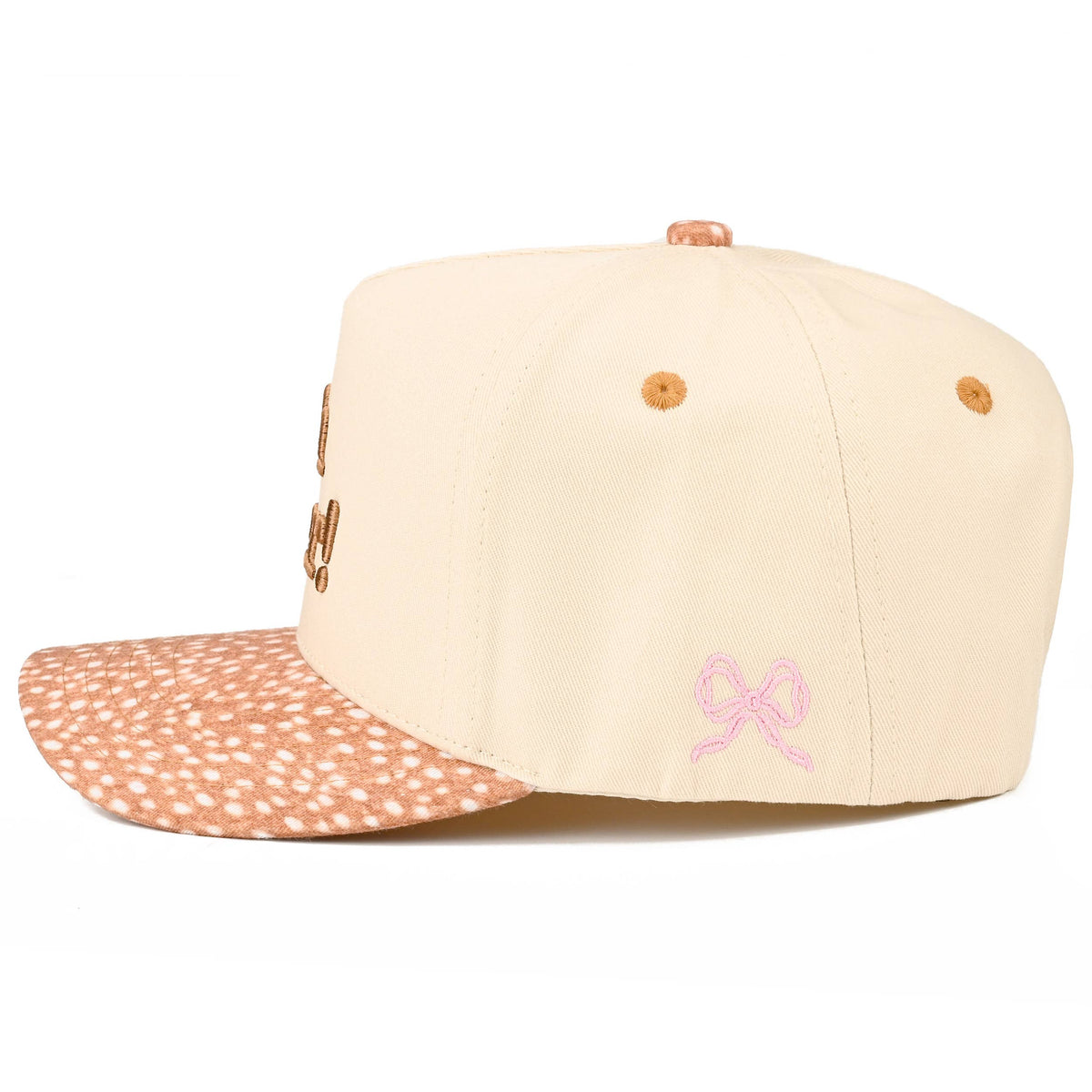 C.C OH DEER Letter Embroidered Two Tone Trucker Hat: Brown/Brown