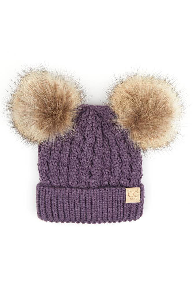 CC Kids Double Pom Pom All Over Cable Beanie: Pale Pink