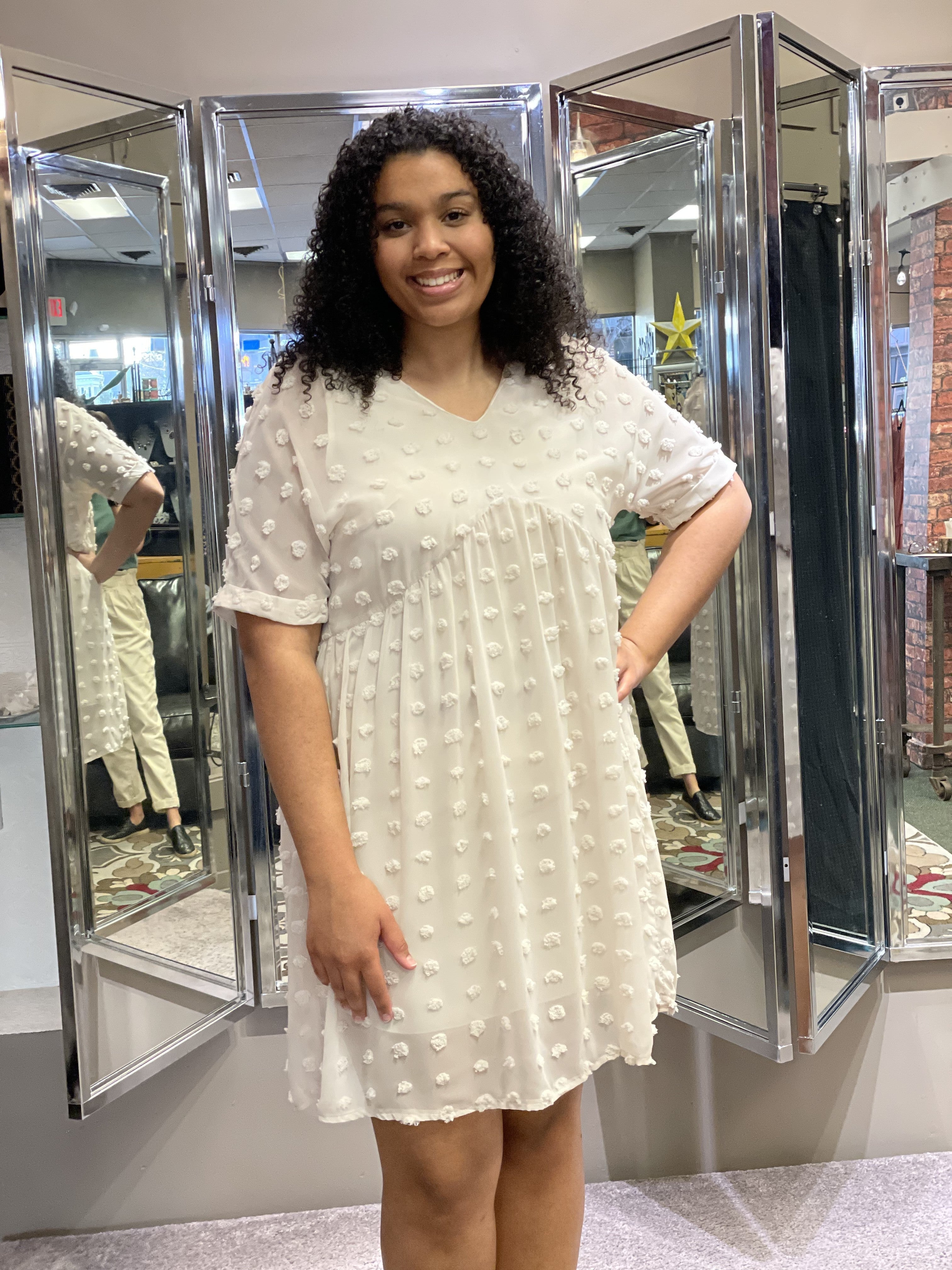 Beige Swiss Dot Dress