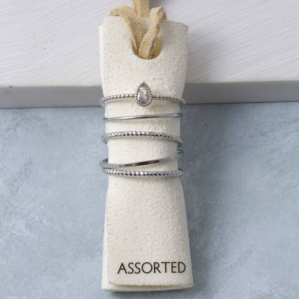 Five Piece Cz Bezel Pear Stone Stacking Ring Set: GDCRY