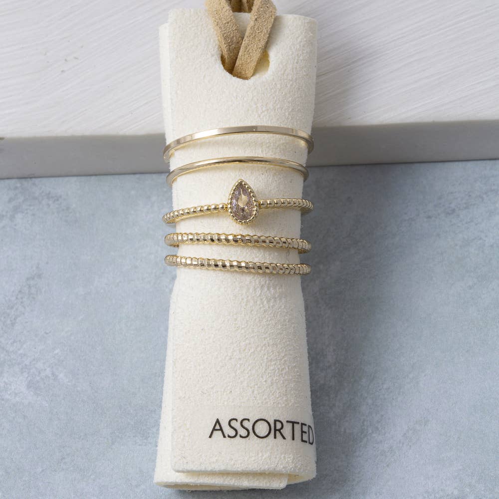 Five Piece Cz Bezel Pear Stone Stacking Ring Set: GDCRY