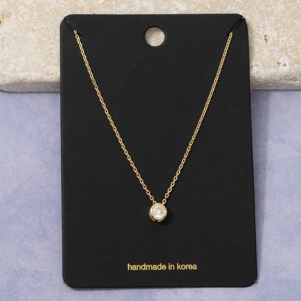 Round Cz Bezel Pendant Necklace: S