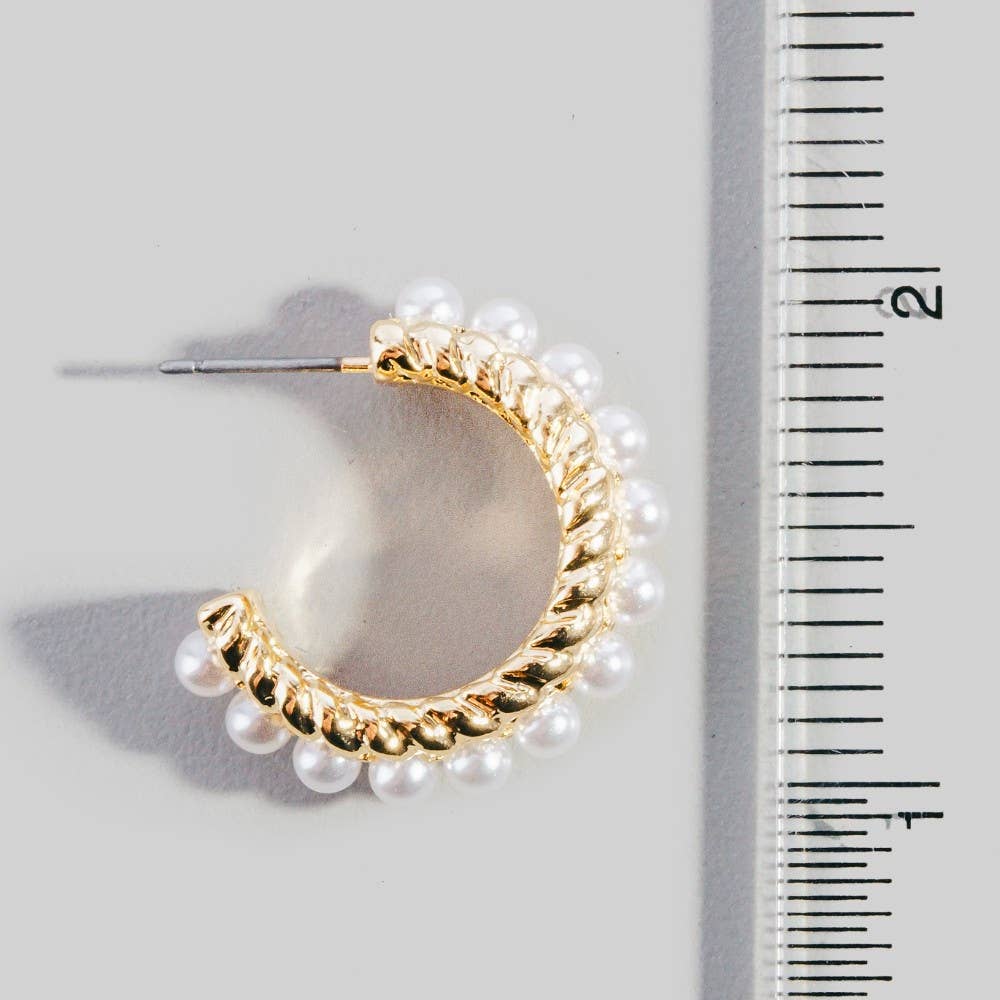 Pearl Fringe Twisted Gold Hoop Earrings: CRMGD