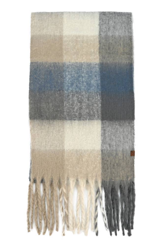 C.C Multi Color Block Plaid Check Pattern Woven Winter Scarf: 18
