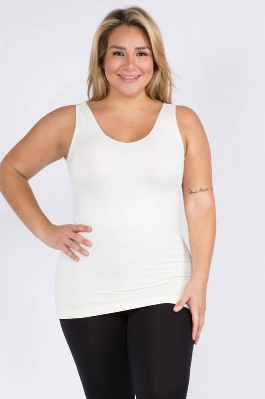 Reversible V or U Neckline Seamless Tank Plus Size: Ivory / Plus