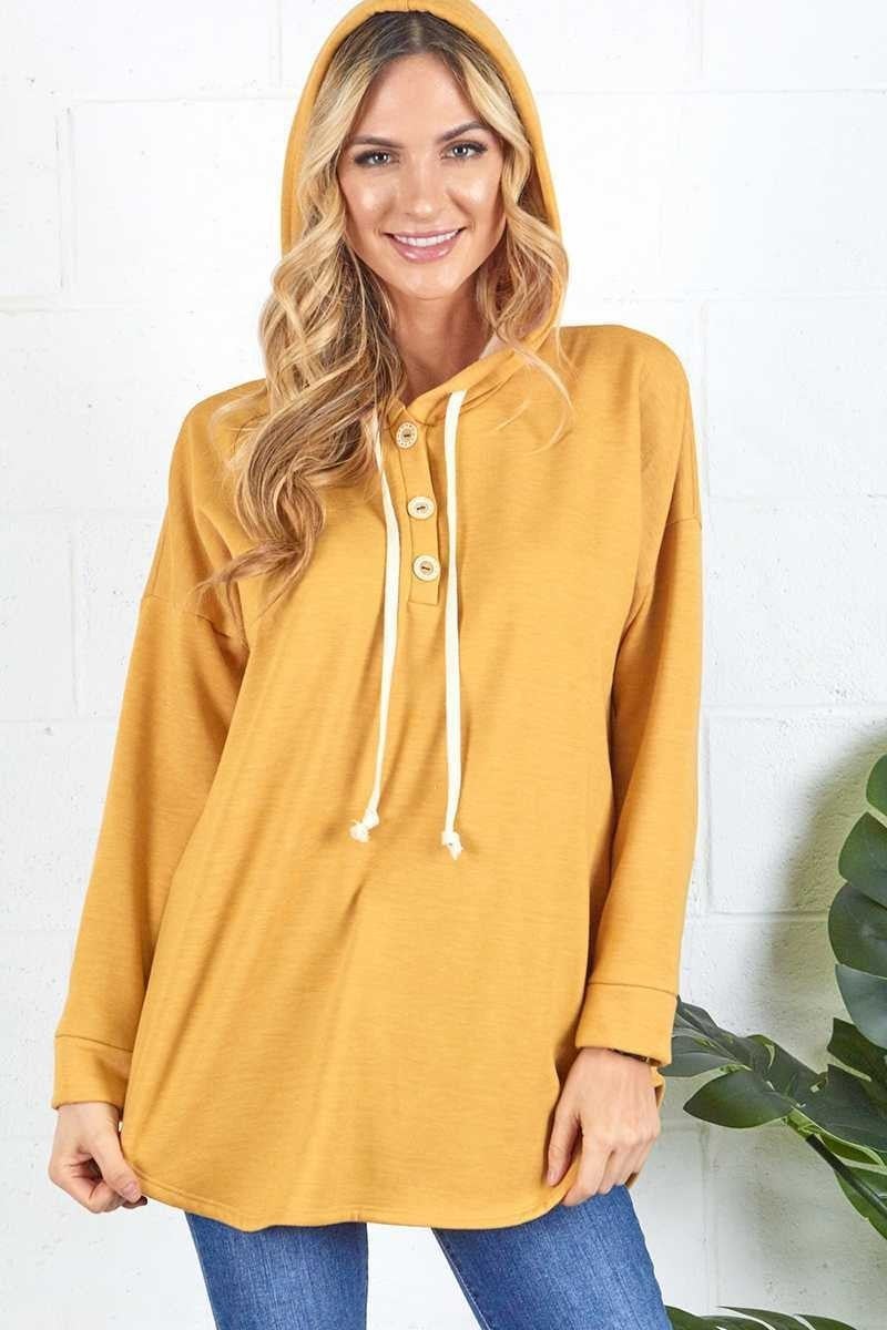 mustard button front hoodie
