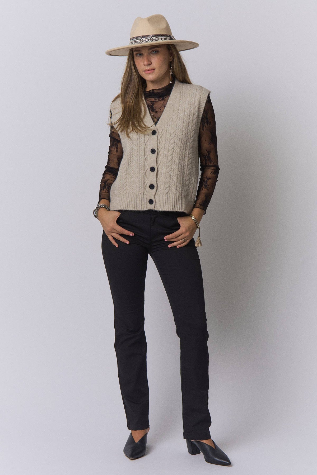 Gray CABLE-KNIT SWEATER VEST