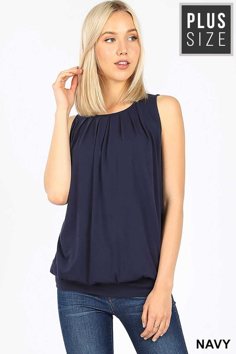 navy pleated waistband top