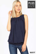 navy pleated waistband top