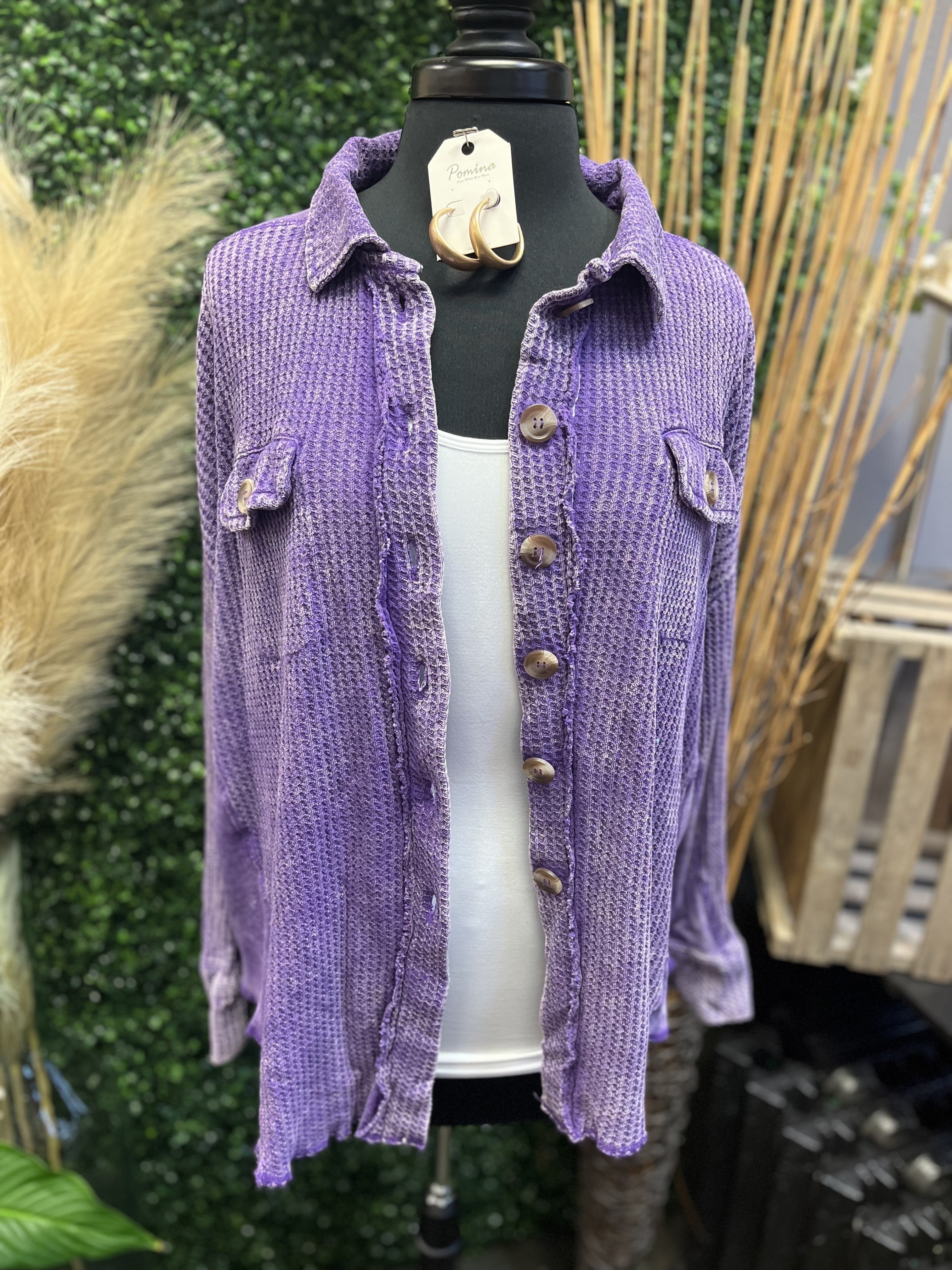 Acid Wash Oversized Waffle Shacket