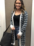 Long Sleeve Stripe Print Open Cardi