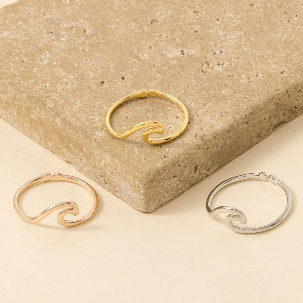 Gold Dipped Wave Cutout Adjustable Ring: G