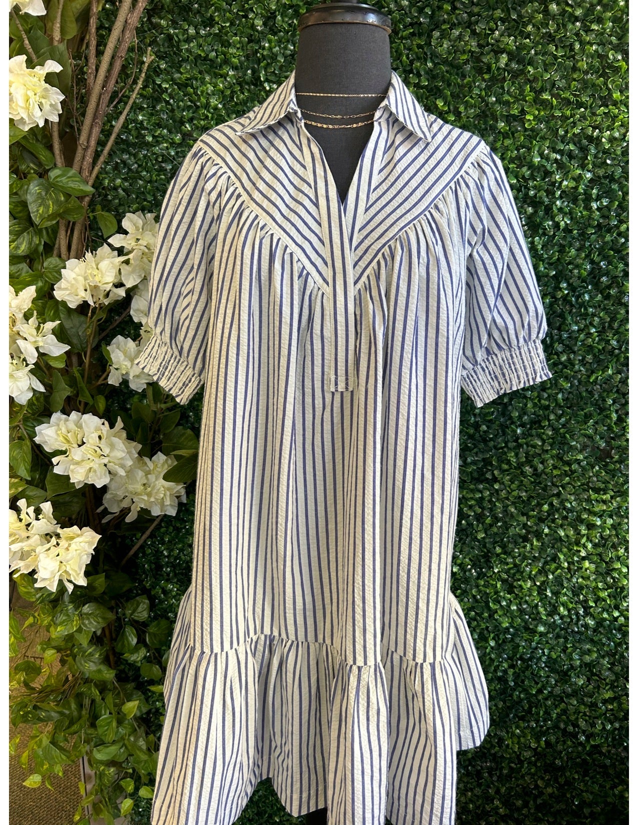 Striped Mini Dress w/ Collar