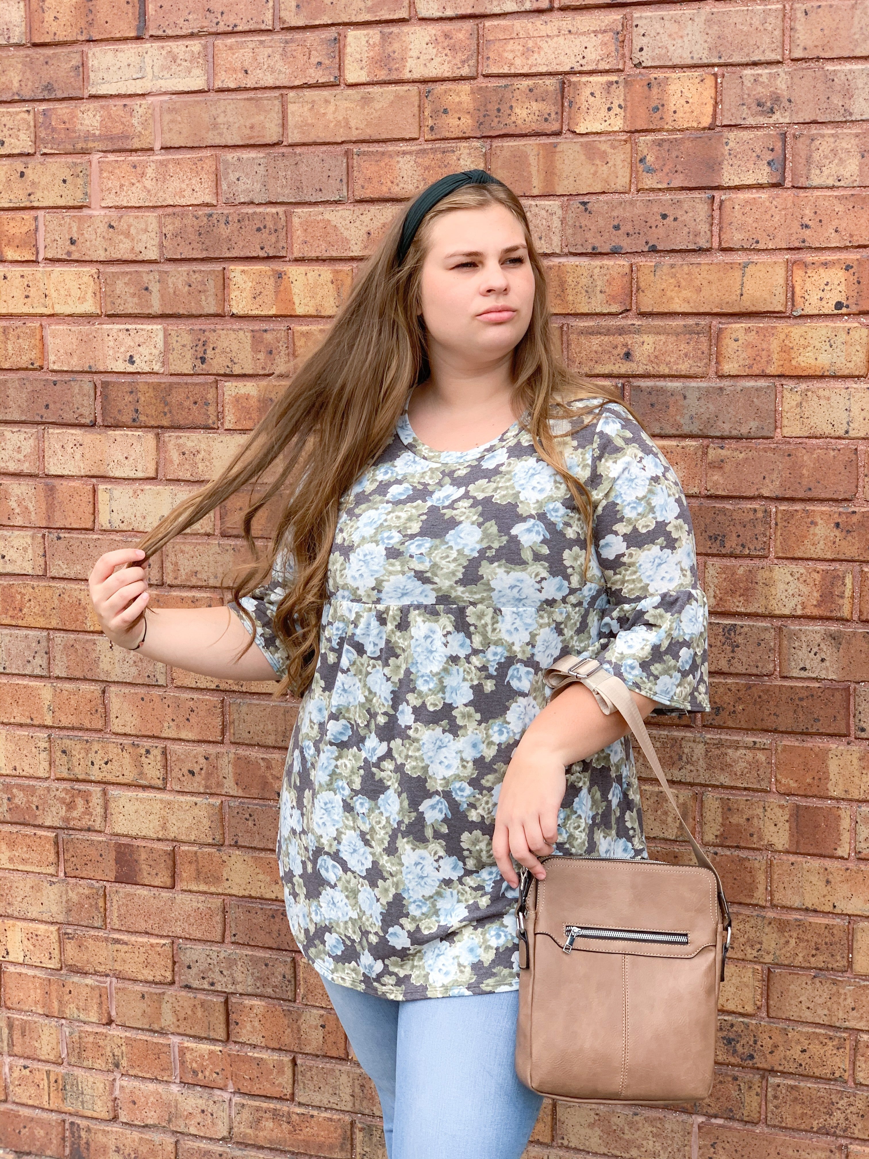 Blue Floral Tunic w/ Bell Sleeves