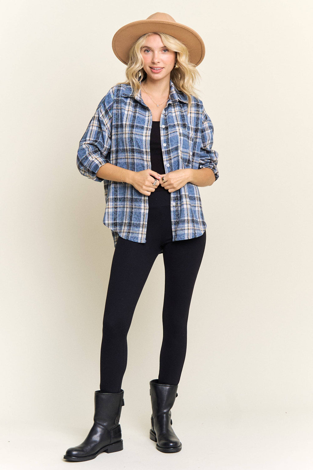 BURNOUT PLAID WASHED-LOOK SHIRT- LET4189: Blue / S-M-L(2-2-2)