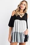 gra//blk color block cold shoulder top